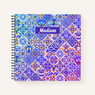 Mexican Sicilian Mediterranean purple blue tiles Notebook