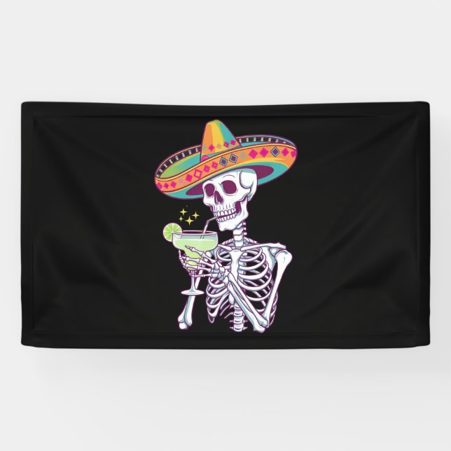 Mexican Skeleton Cinco De Mayo Margarita Fiesta Banner (Horizontal)