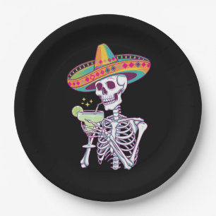 Mexican Skeleton Cinco De Mayo Margarita Fiesta Paper Plate