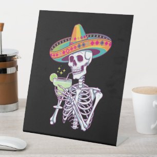 Mexican Skeleton Cinco De Mayo Margarita Fiesta Pedestal Sign
