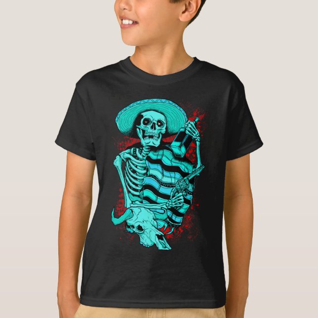 Mexican Skeleton Dead Pistolero Tequila Shirt  (Front)