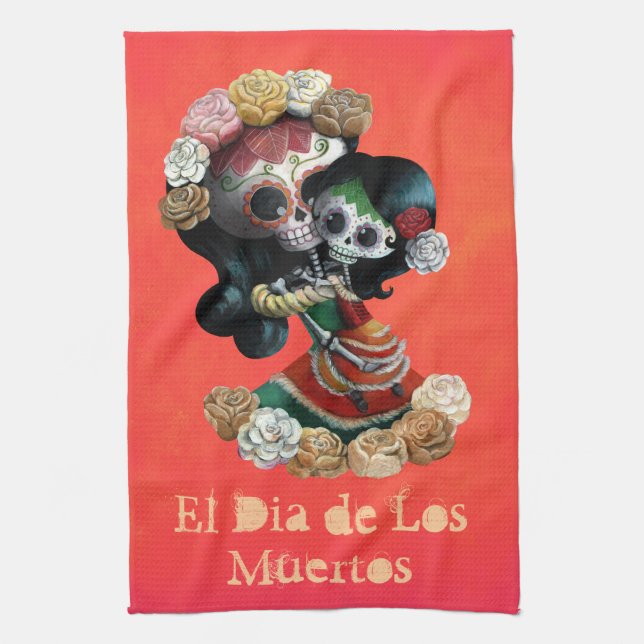 Mexican Skeleton Motherly Love Tea Towel (Vertical)