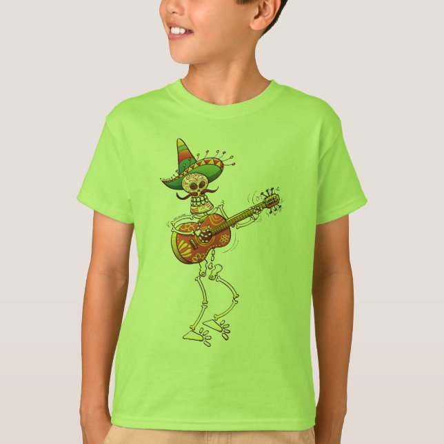 Mexican Skeleton Playing Guitar T-Shirt (Front)