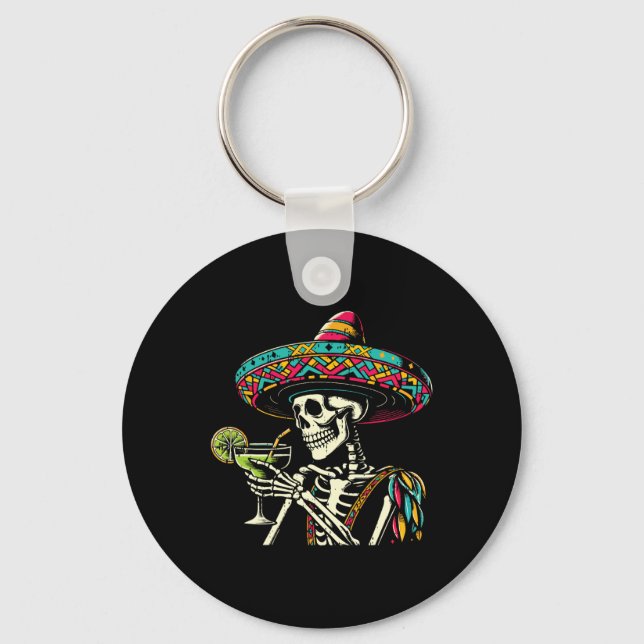 Mexican Skeleton Sombrero Cinco De Mayo Mexican Fi Key Ring (Front)
