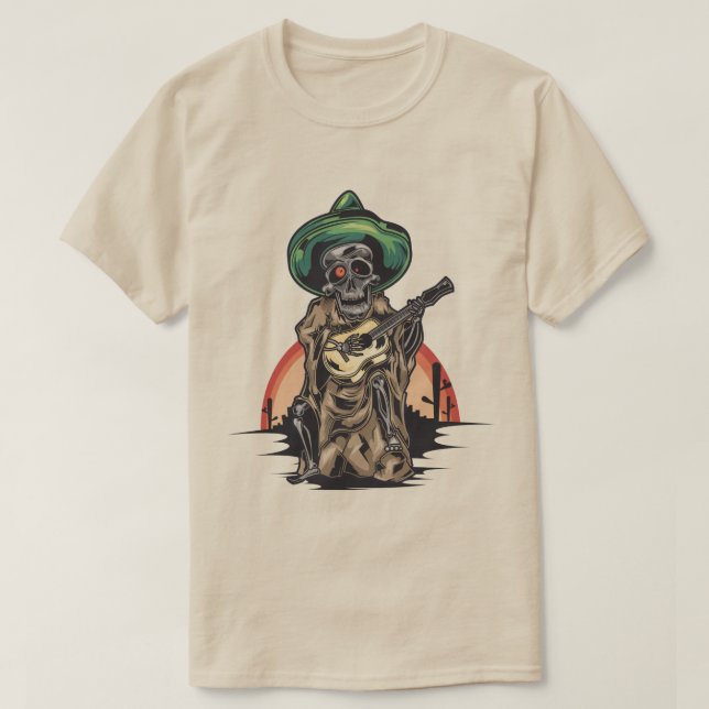 Mexican Skeleton With Guitar T-Shirt (Design Front)