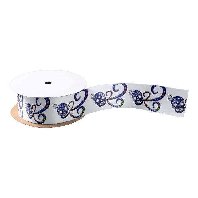 Mexican Skull 3D Festive Satin Ribbon (Spool)