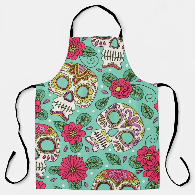 Mexican skull and flowers, seamless. apron (Front)