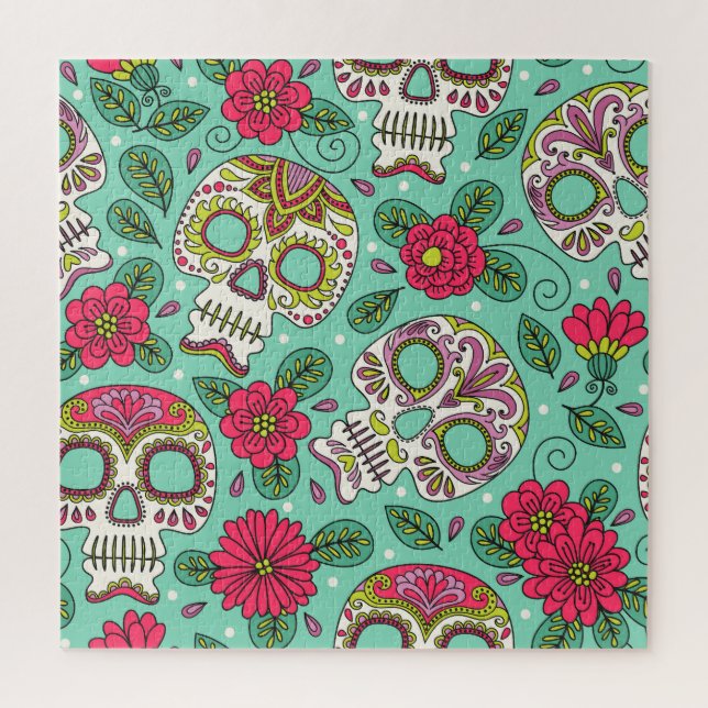 Mexican skull and flowers, seamless. jigsaw puzzle (Vertical)