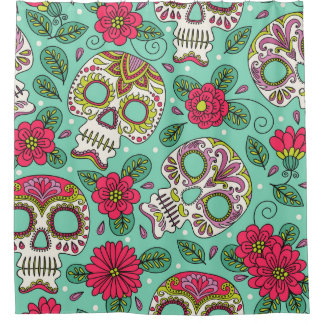 Mexican skull and flowers, seamless. shower curtain