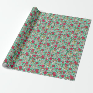 Mexican skull and flowers, seamless. wrapping paper