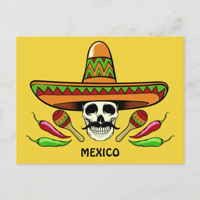 Mexican Skull custom text & colour postcard (Front)