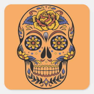 Mexican skull day of the dead square sticker