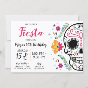 Mexican Skull Floral Fiesta Birthday Invitation