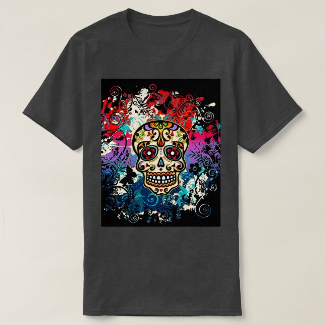 Mexican Skull Sugar Skull Day of the Dead Dias de  T-Shirt (Design Front)