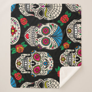 Mexican Skulls & Roses: Vintage Design Sherpa Blanket