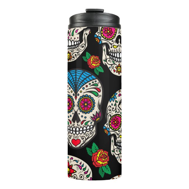 Mexican Skulls & Roses: Vintage Design Thermal Tumbler (Front)