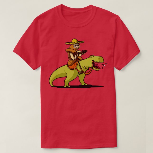 Mexican Sloth Riding TRex Dinosaur T-Shirt (Design Front)