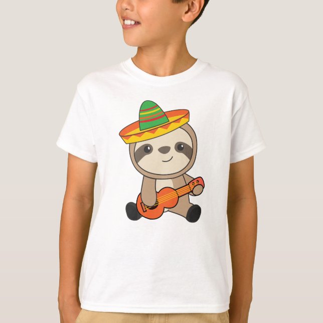 Mexican Sloth Sombrero Ukulele Cinco de mayo T-Shirt (Front)