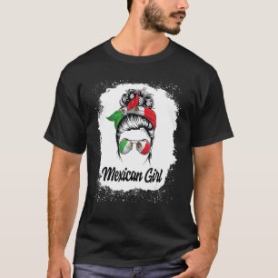 Mexican Soccer Girl Messy Bun Flag Mexico Pride Wo T-Shirt