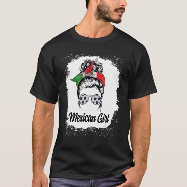 Mexican Soccer Girl Messy Bun Flag Mexico Pride Wo T-Shirt (Front)