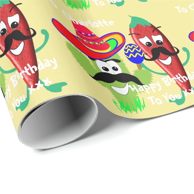Mexican Sombrero Cactus Chilli Pepper Fiesta Fun Wrapping Paper (Roll Corner)