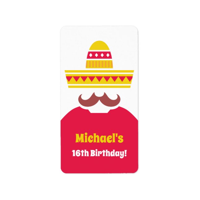 Mexican Sombrero Moustache Birthday Fiesta Label (Front)