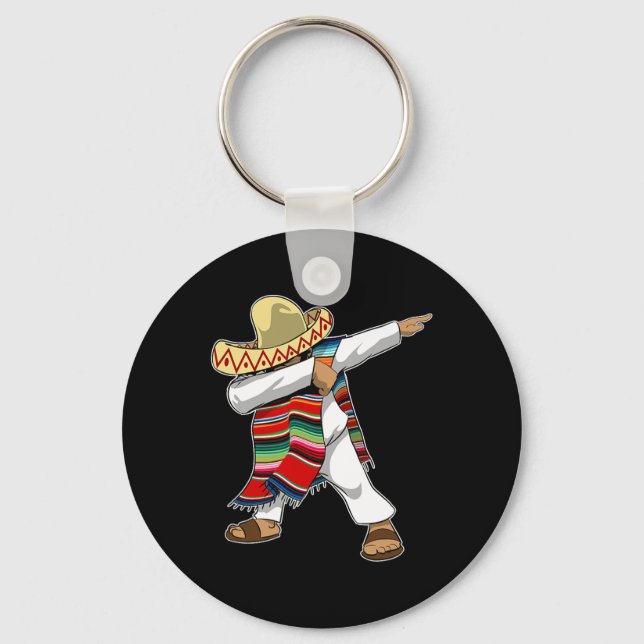 Mexican Sombrero Poncho Dabbing  Key Ring (Front)