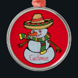 Mexican Sombrero Santa Thunder_Cove Metal Tree Decoration<br><div class="desc">Mexican Sombrero-wearing  Santa  ,  personalise by changing to your name on  any background colour</div>