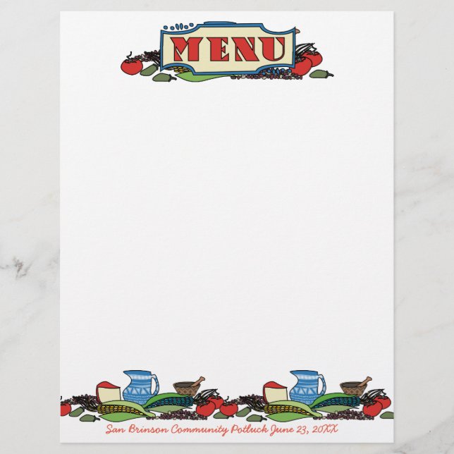 Mexican southwestern foods menu letterhead (Front)
