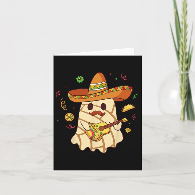 Mexican Spooky Ghost Play Guitar Conchas Pan Dulce Card (Front)