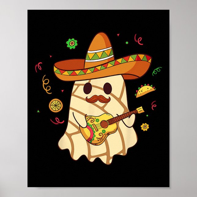 Mexican Spooky Ghost Play Guitar Conchas Pan Dulce Poster (Front)