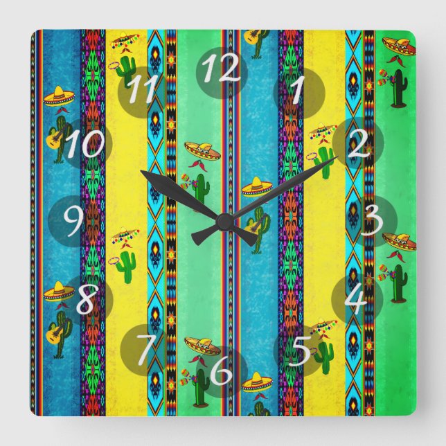 Mexican Square Wall Clock (Front)