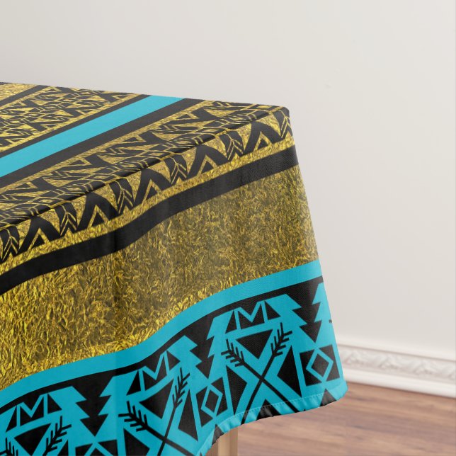 Mexican Style pattern - black, teal and gold Tablecloth (In Situ)