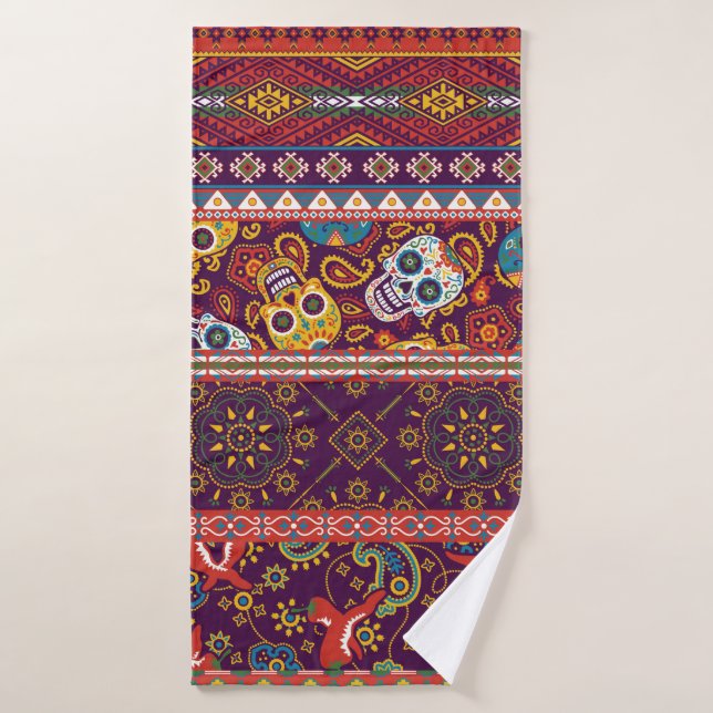 Mexican style traditional fabric patchwork abstrac bath towel (Bath Towel)