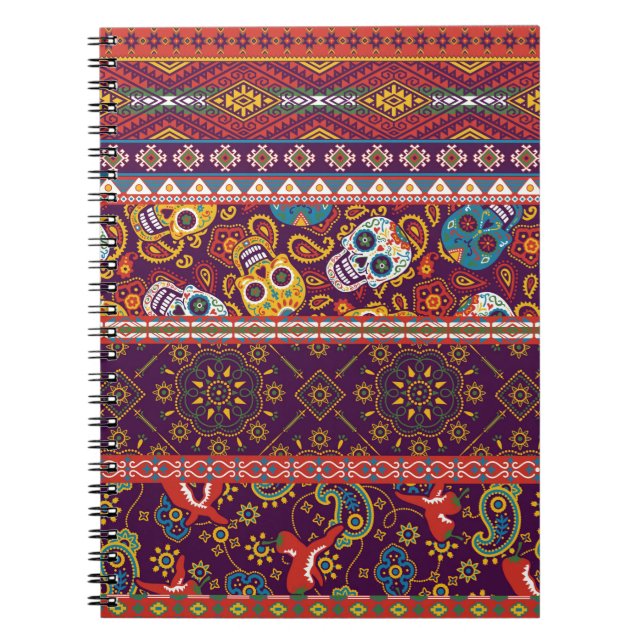 Mexican style traditional fabric patchwork abstrac notebook (Front)