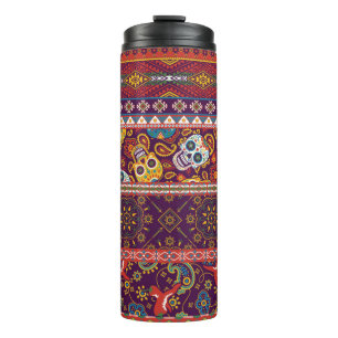 Mexican style traditional fabric patchwork abstrac thermal tumbler