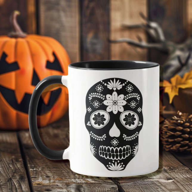 Mexican Sugar Skull 2 Black And White Mug (Creator Uploaded)