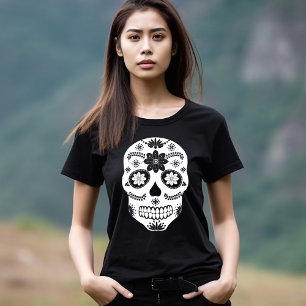Mexican Sugar Skull 2 Black And White T-Shirt