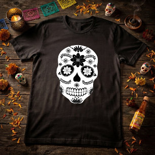 Mexican Sugar Skull 2 Black And White T-Shirt