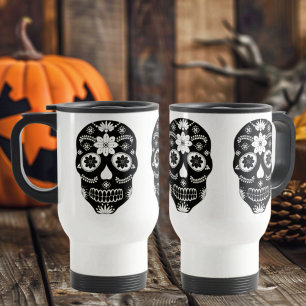 Mexican Sugar Skull 2 Black And White Travel Mug