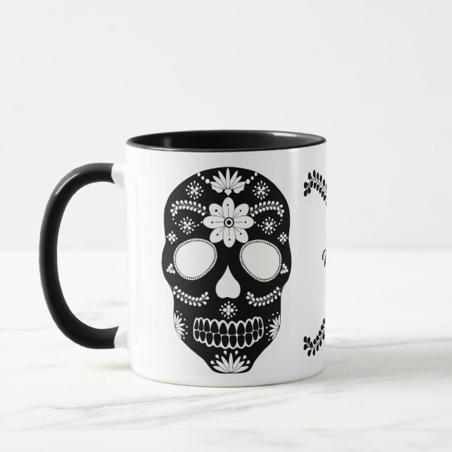 Mexican Sugar Skull Black And White With Name Mug (Left)