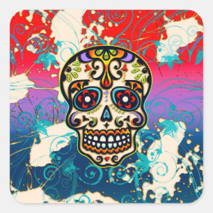 Mexican Sugar Skull, Day of the Dead, Ornaments Square Sticker