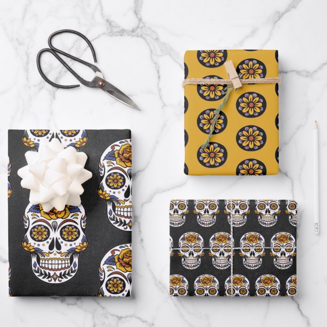 Mexican Sugar Skull Wrapping Paper Sheet (Front)