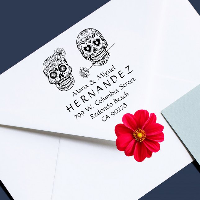 Mexican Sugar Skulls Married Couple Return Address Rubber Stamp (Mexican Sugar Skulls Married Couple Return Address Rubber Stamp. Perfect for Halloween!)