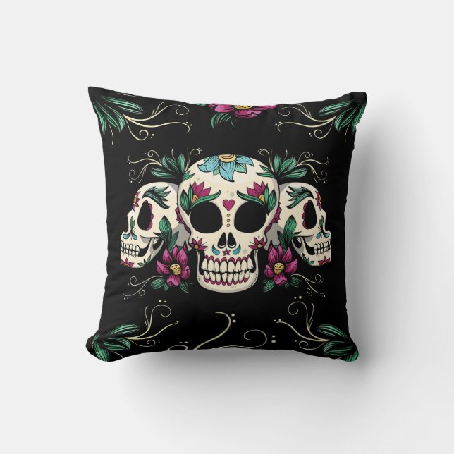 Mexican Sugar Skulls  Throw Pillow (Front)