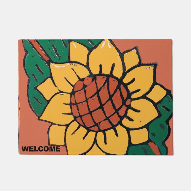 Mexican Sun Flower Tile  Style Country Floor Mat (Front)