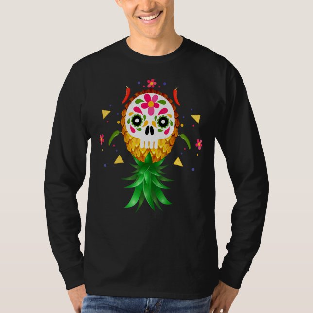 Mexican Swinger Upside Down Pineapple Sugar Skull  T-Shirt (Front)