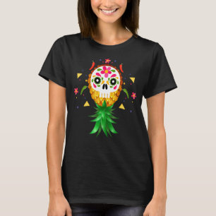 Mexican Swinger Upside Down Pineapple Sugar Skull  T-Shirt