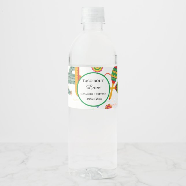 Mexican Taco Bout Love Final Fiesta Bridal Shower  Water Bottle Label (Front)