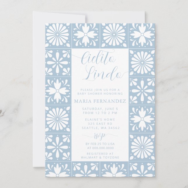Mexican Talavera Blue Cielito Lindo Baby Shower Invitation (Front)